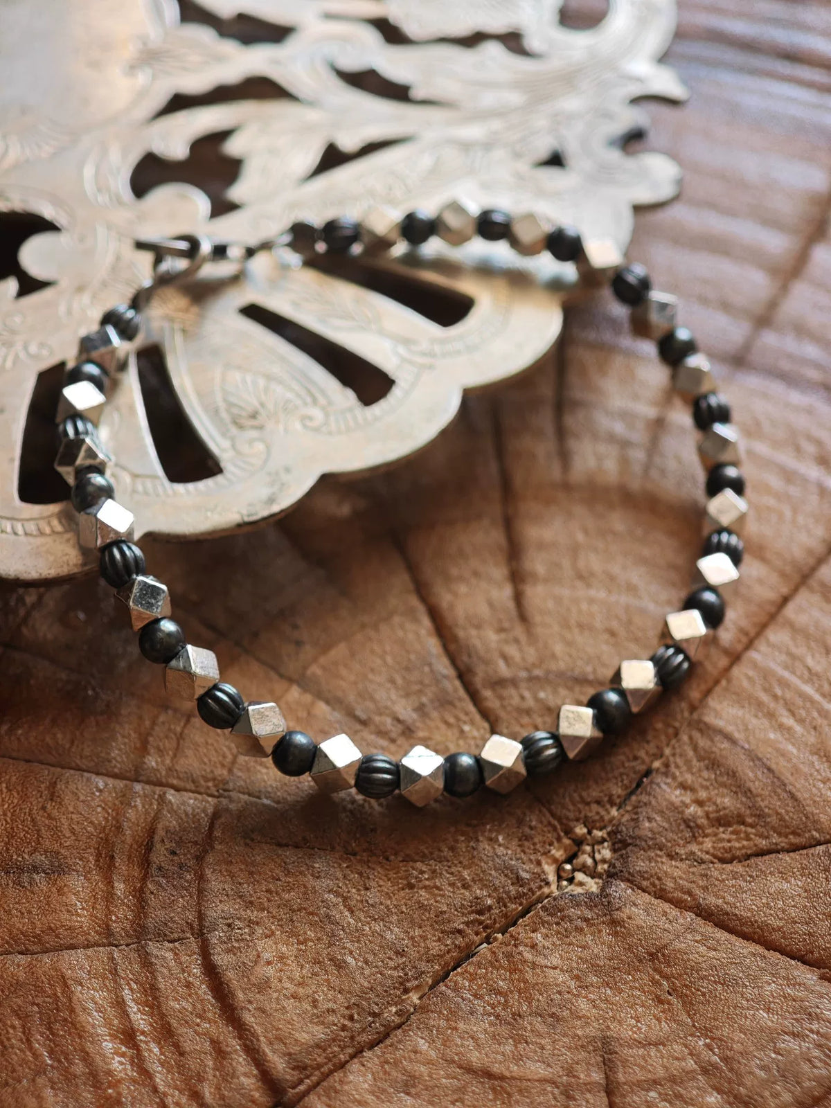 4mm Solid Silver Bead Bracelet Oxidized