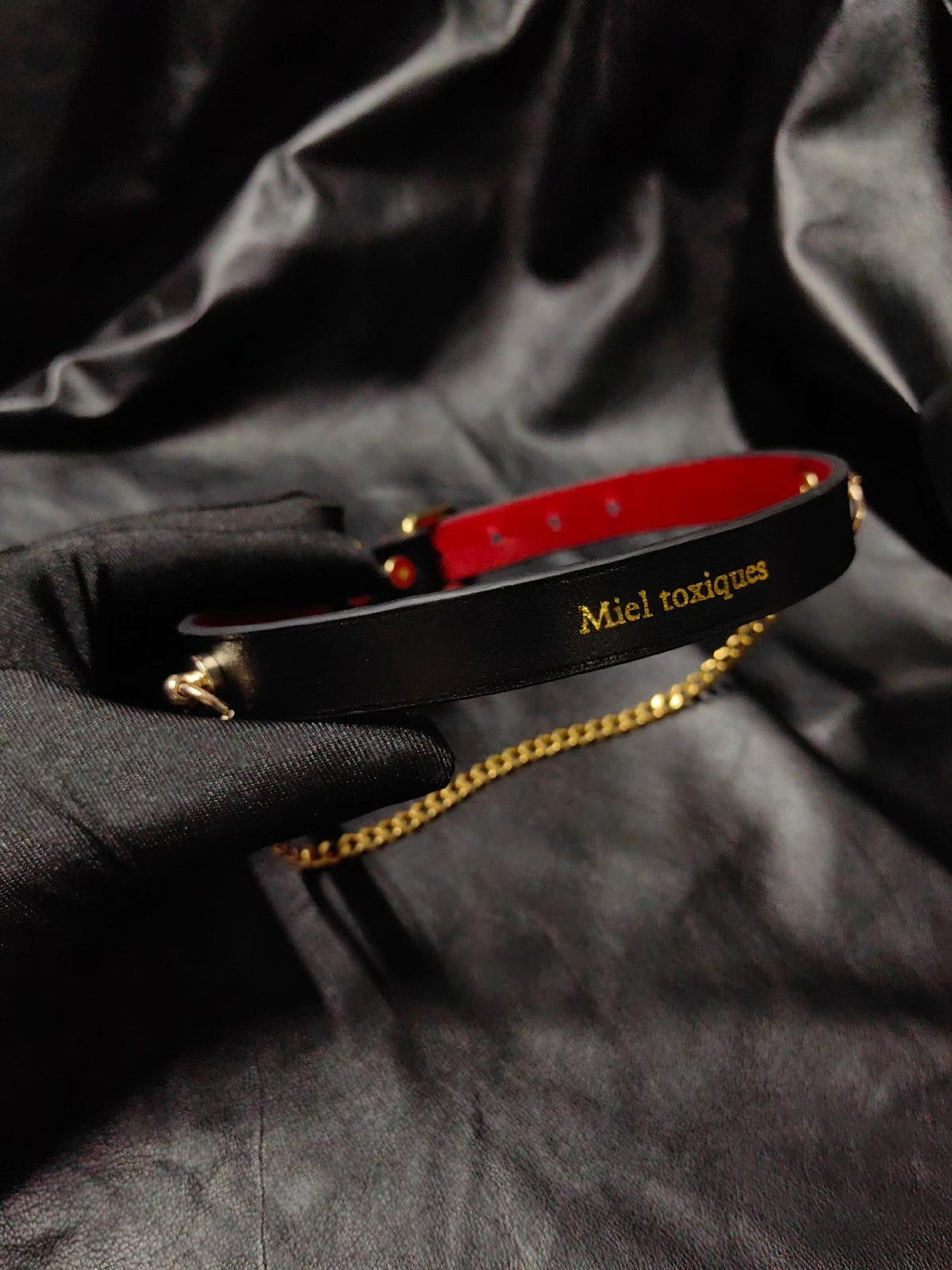 Leather Choker Necklace with Gold Chain