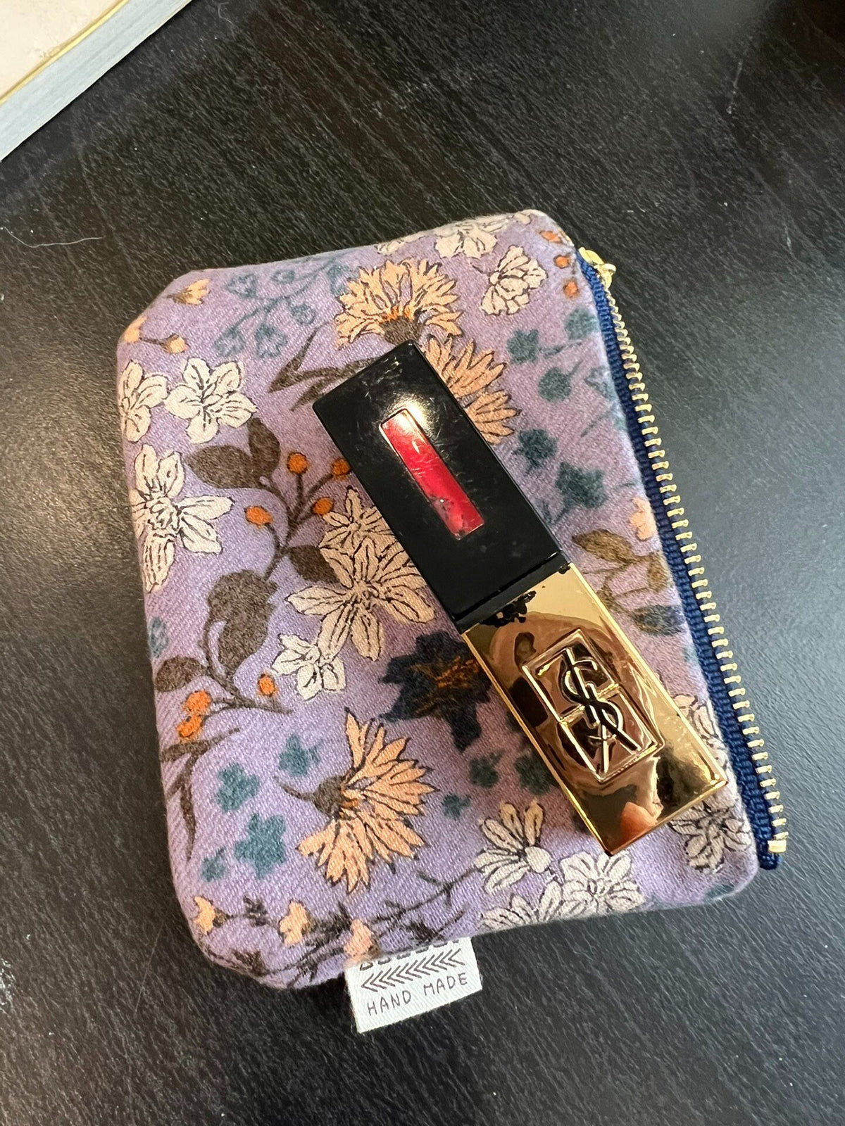 Floral Print Handmade Pouch with Linen Lining