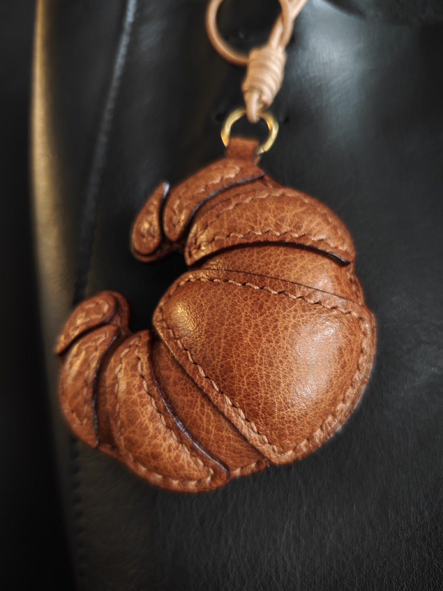 Handcrafted Vegetable-Tanned Leather Croissant Keychain