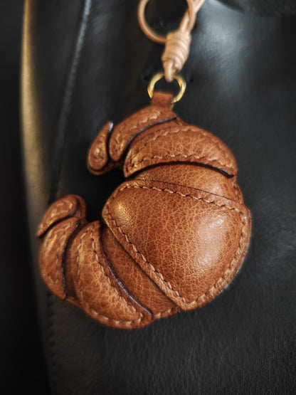 Handcrafted Vegetable-Tanned Leather Croissant Keychain