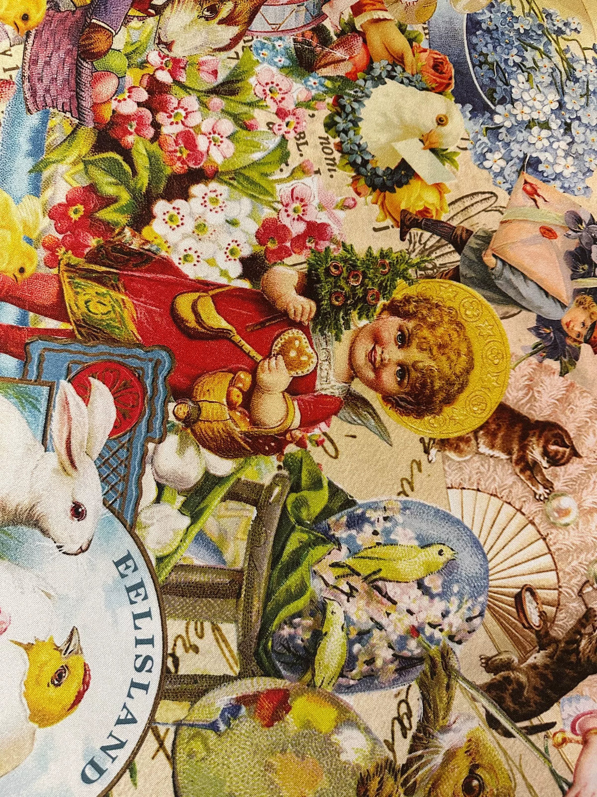 Rektangulär golmatta med vintage-collage av hare
