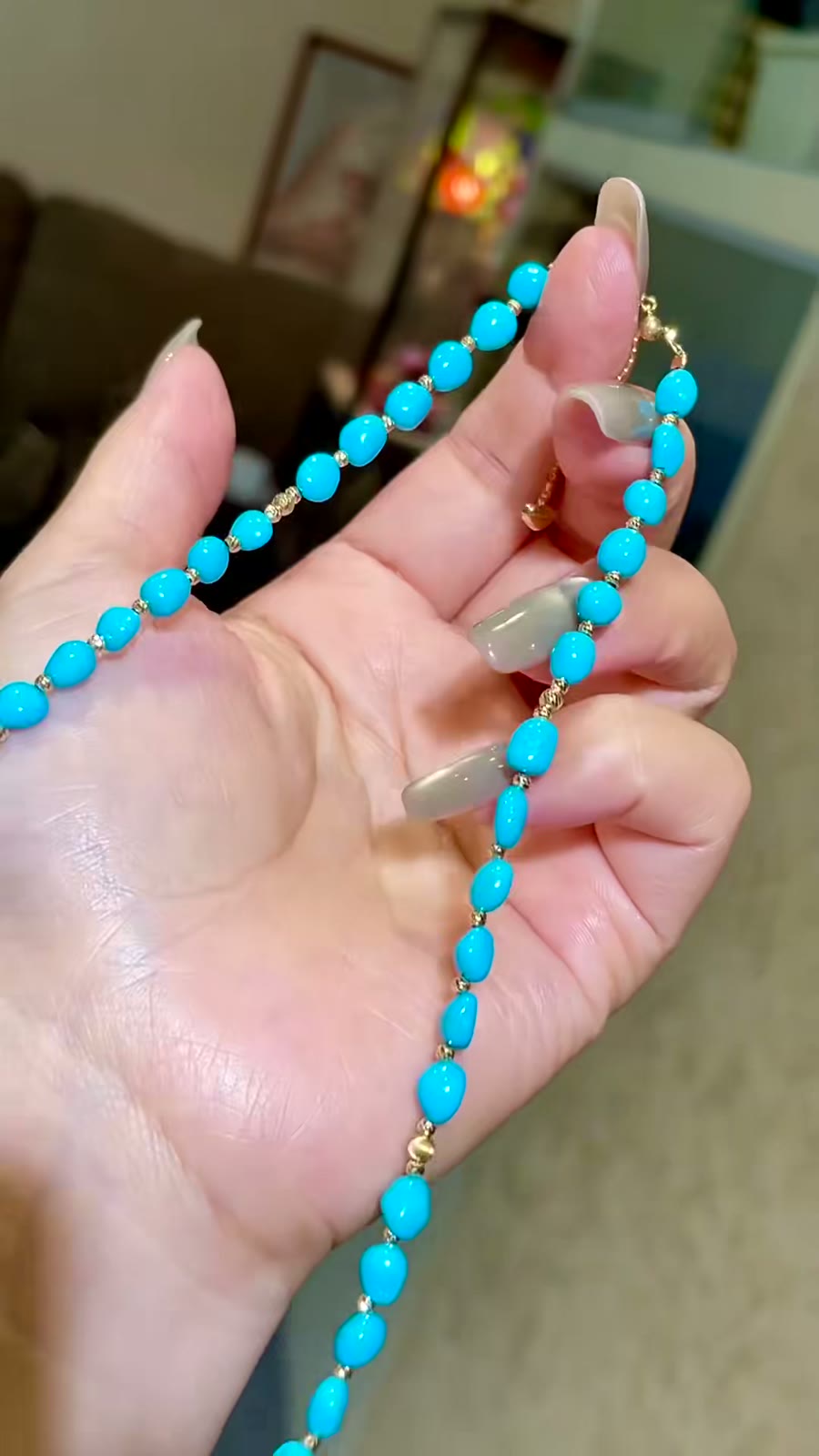 Turquoise Beaded Necklace 18k Gold