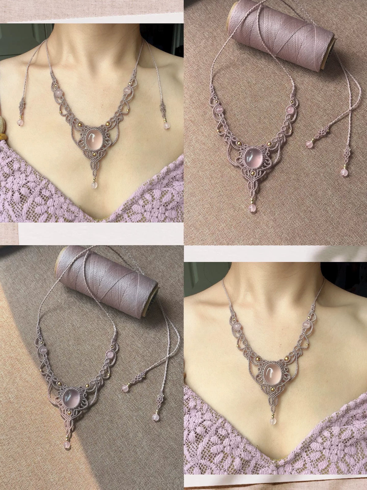 Handgeknoopt macrameketting met grote steen
