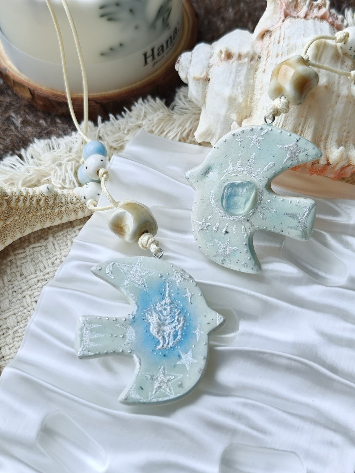 Pendentif Oiseau en Argile et Aigue-Marine