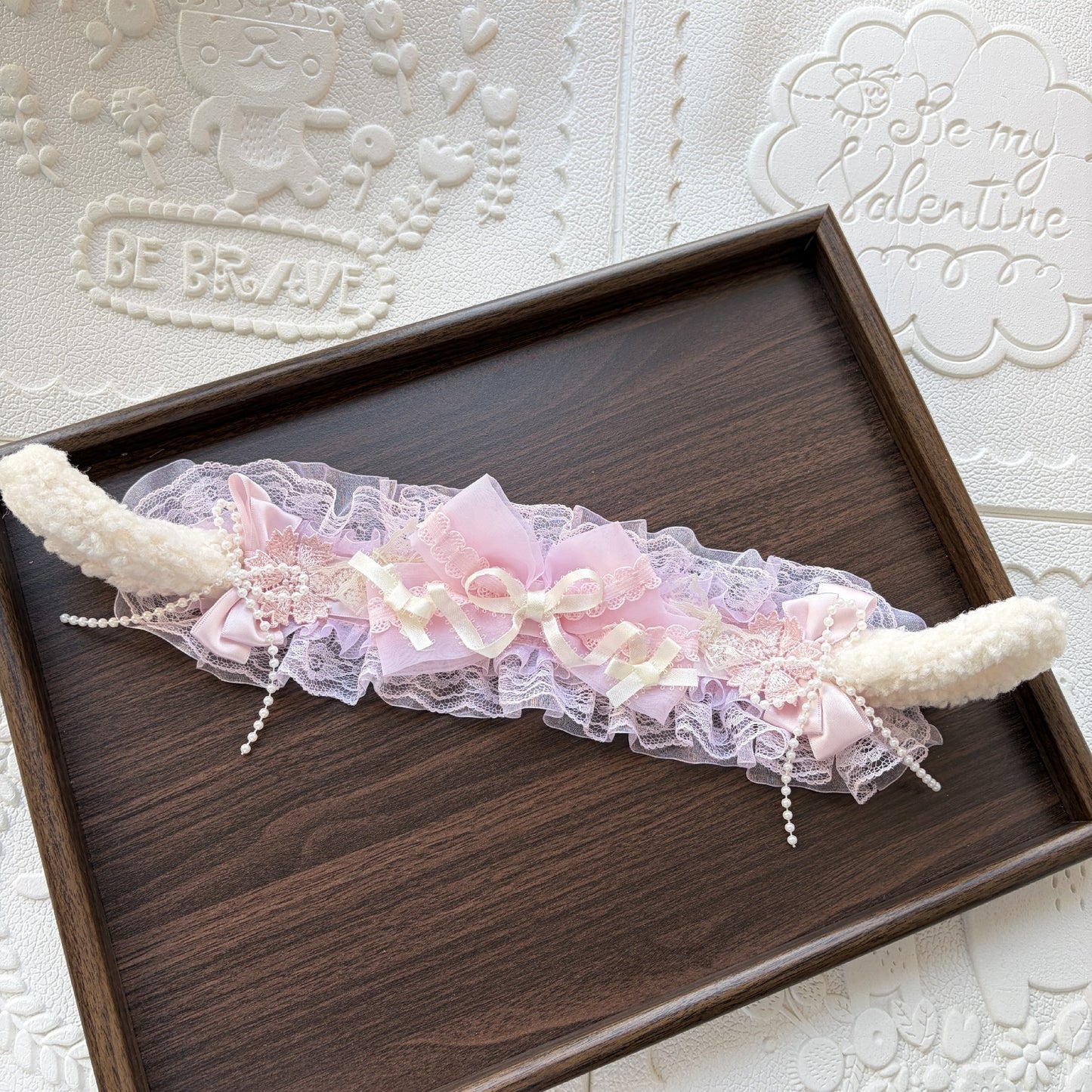 Lolita Plush Ear Headband with Lace and Satin Bow