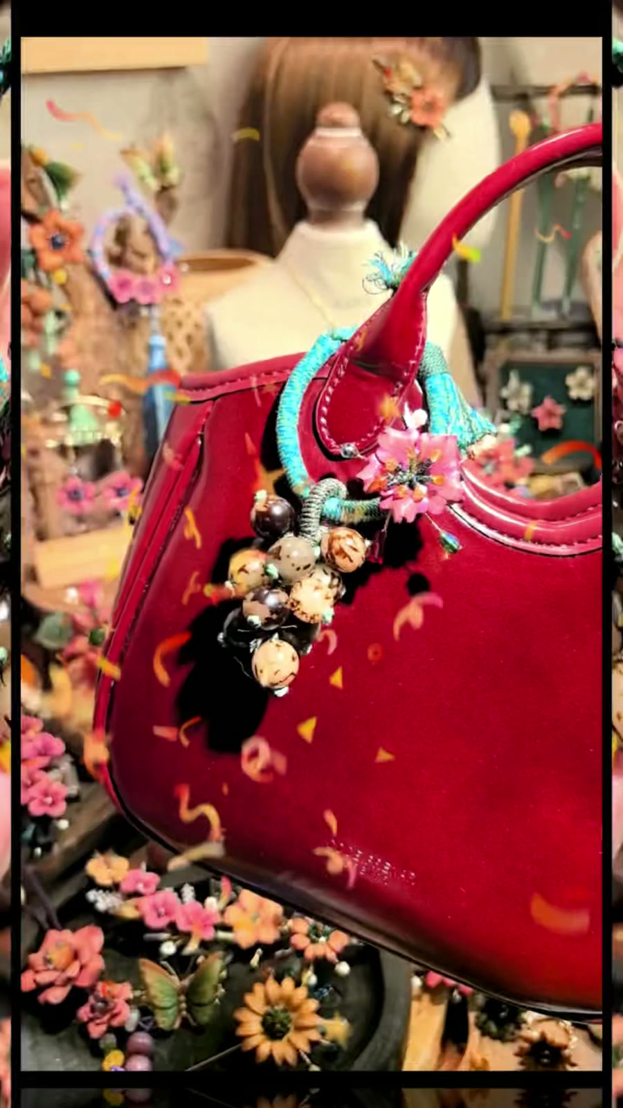 Handmade Leather Flower Grape Bag Charm