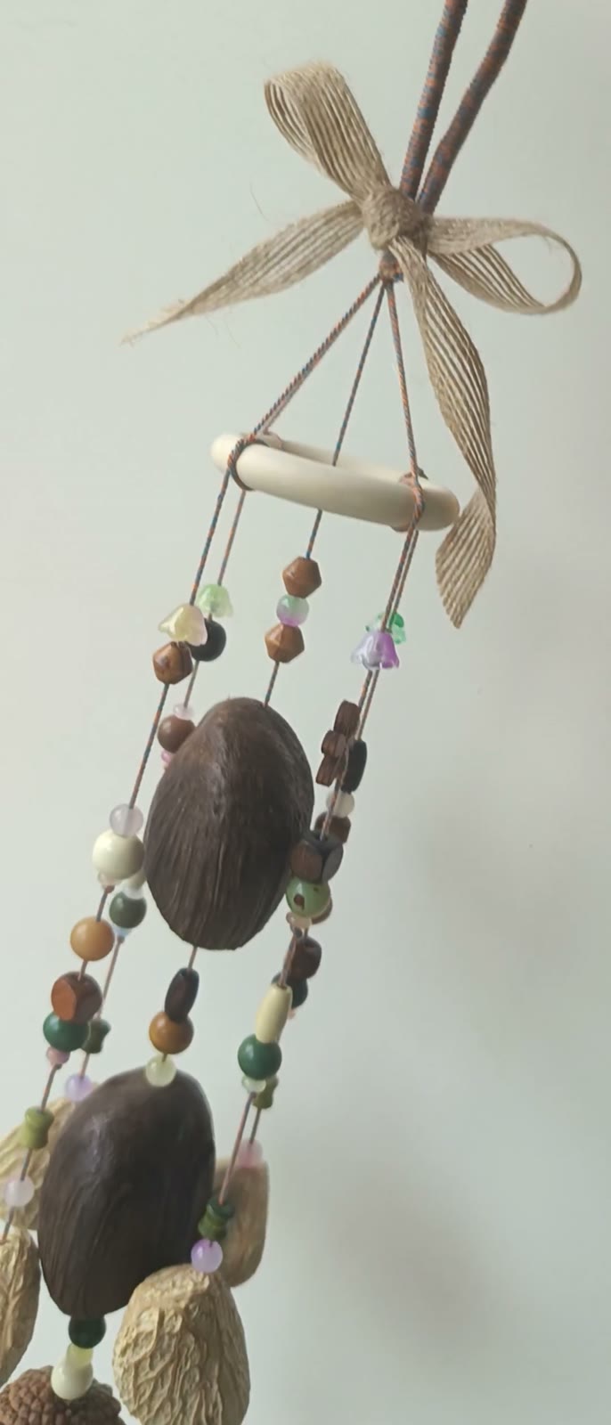 Coconut Shell Wind Chime with Colorful Beads