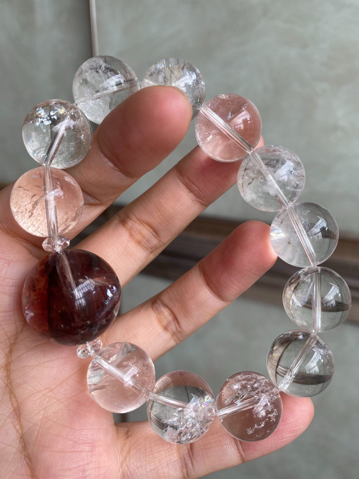 Clear Crystal Bracelet with Red Focal Bead