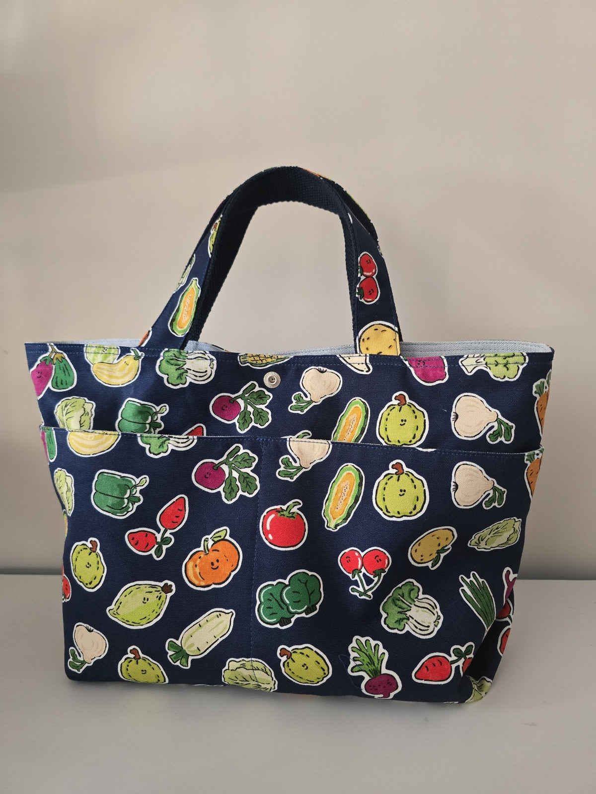 Navy Fruit Vegetable Print Tote Bag