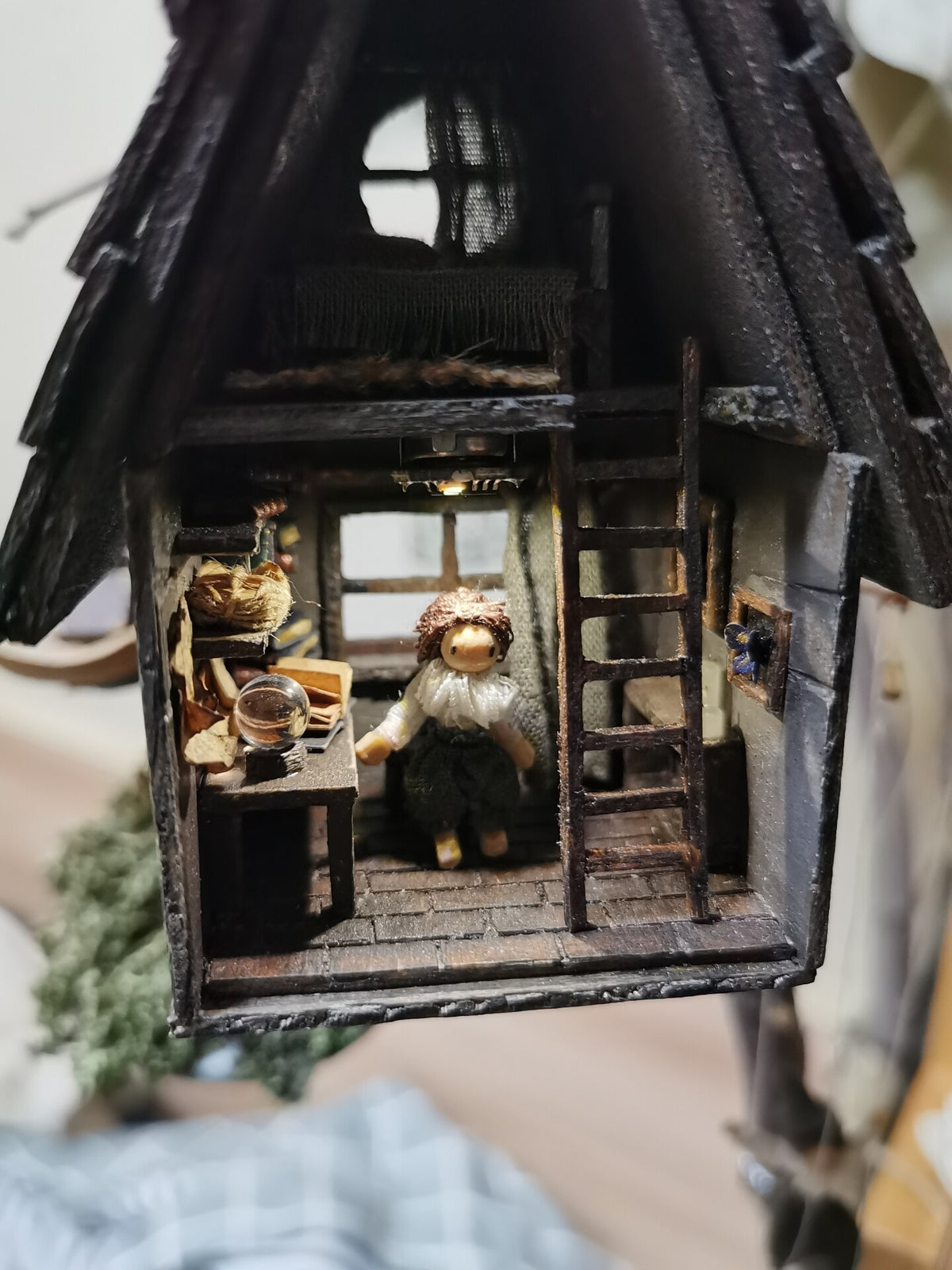 Two-Story A-Frame Miniature Treehouse Model