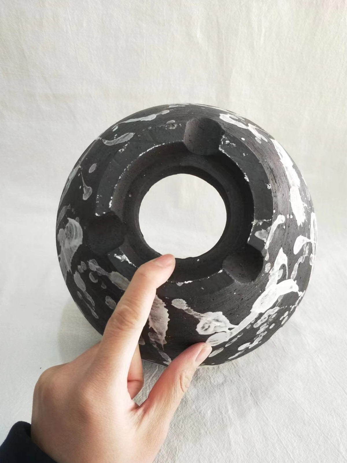 Handcrafted Ceramic Bowl with Silver Splatter Glaze