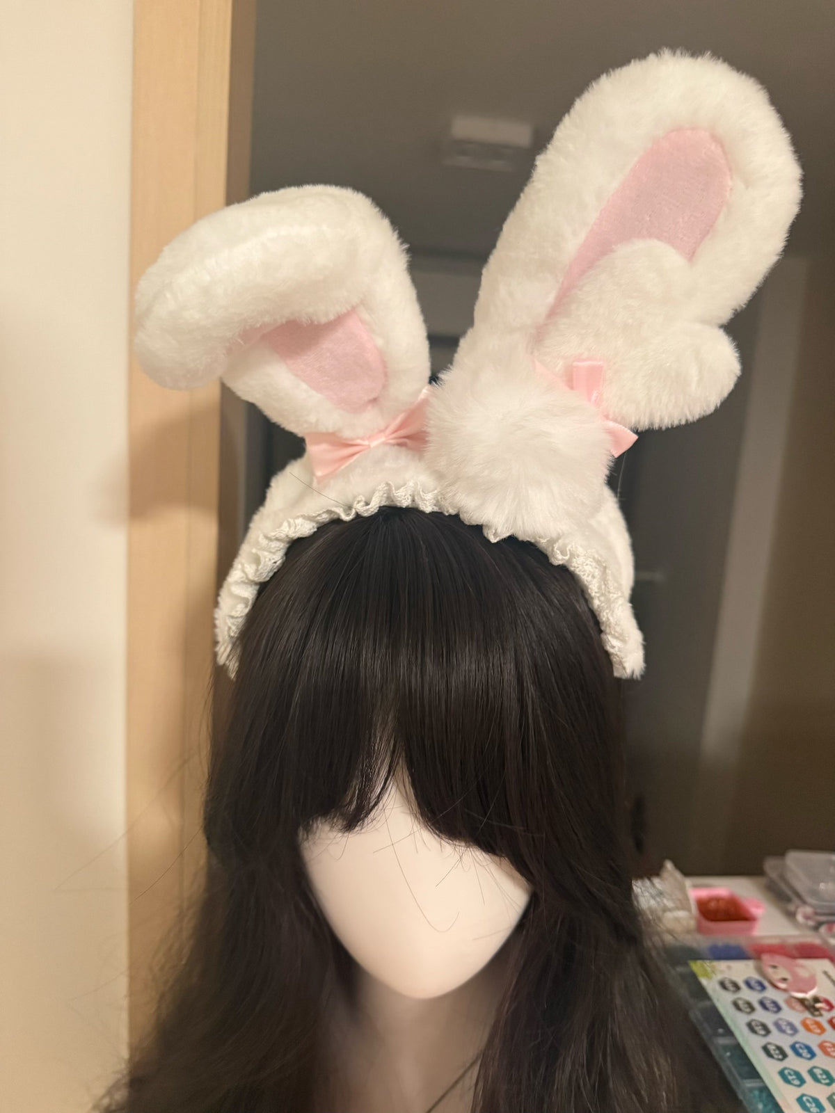 White Plush Rabbit Ear Headband