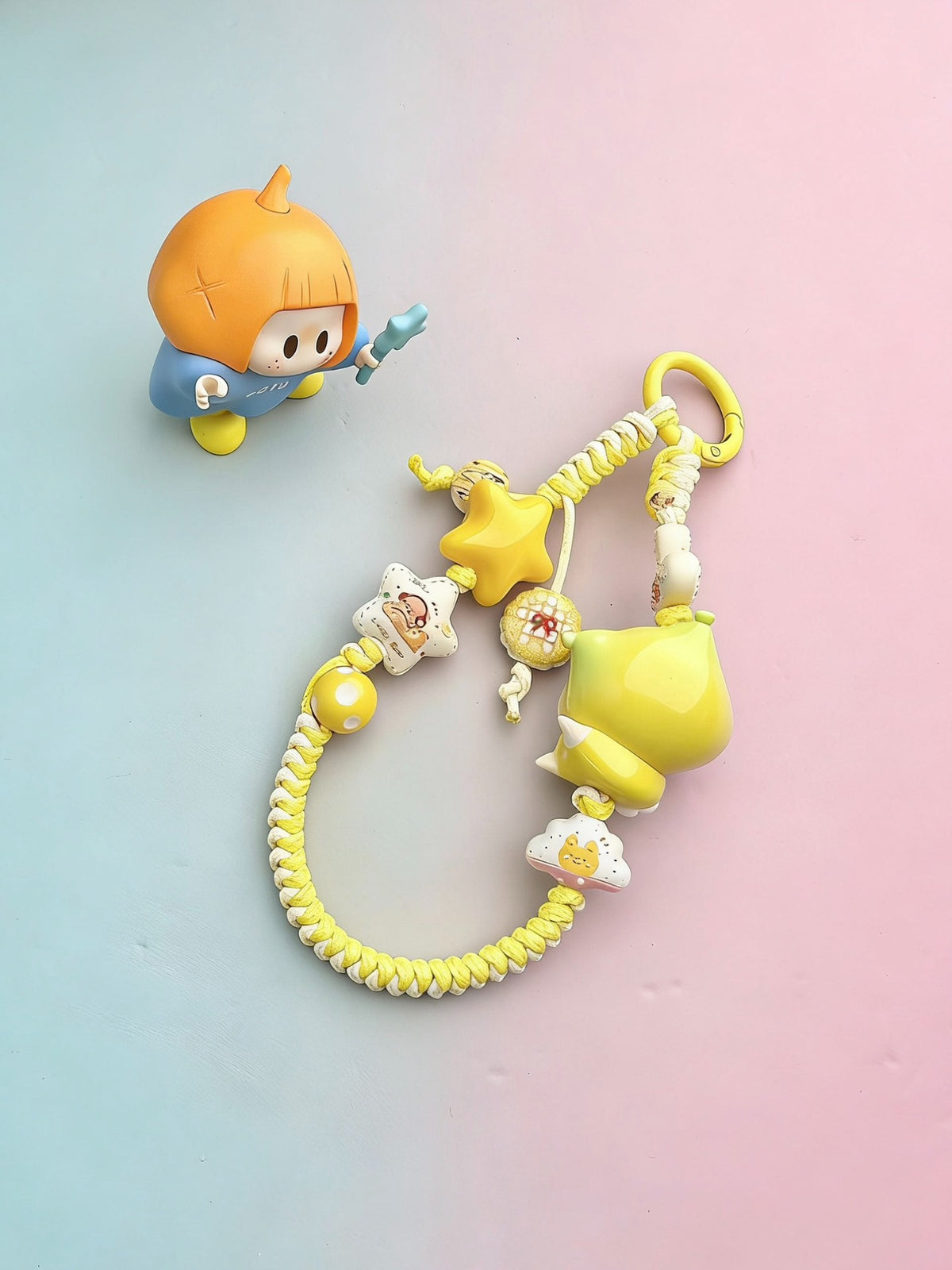 Handmade Yellow White Braided Phone Chain