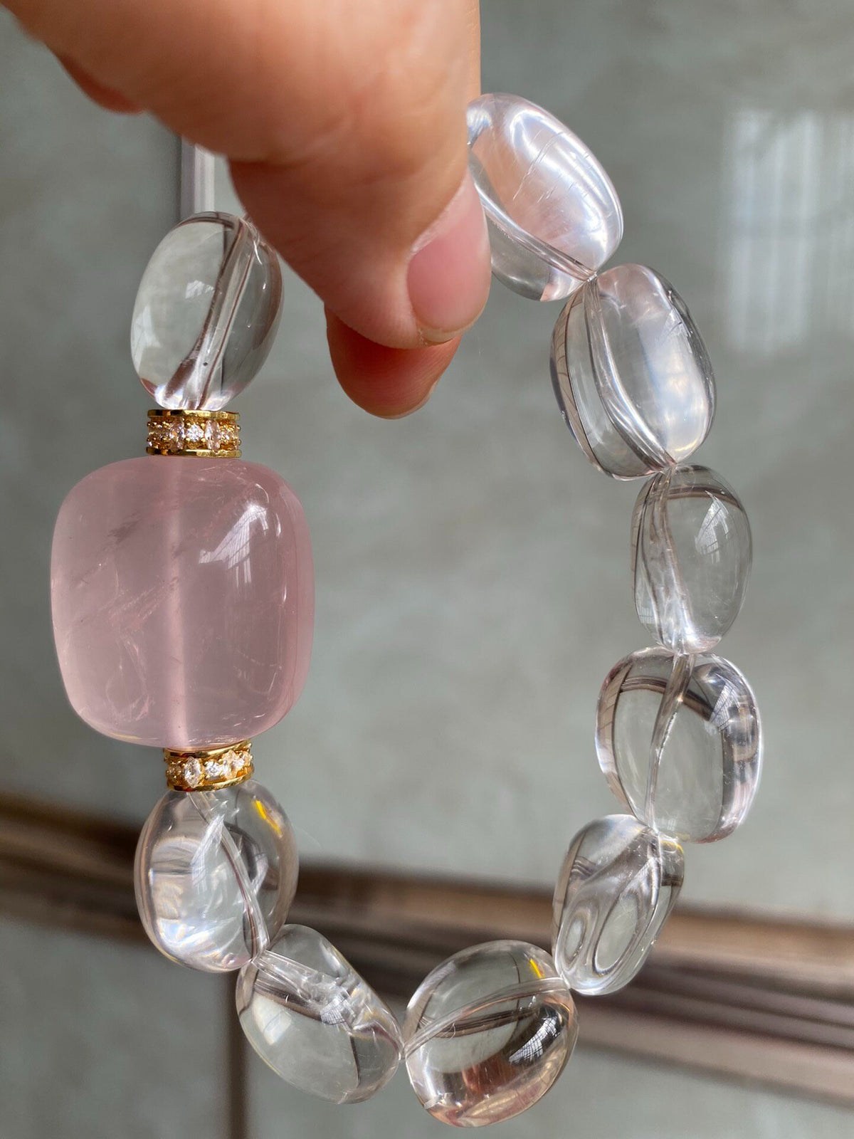 White Quartz Rose Quartz Beaded Bracelet