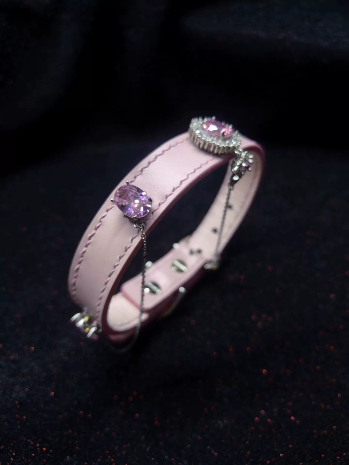 Coleira para Animais Rosa com Pedras e Corrente