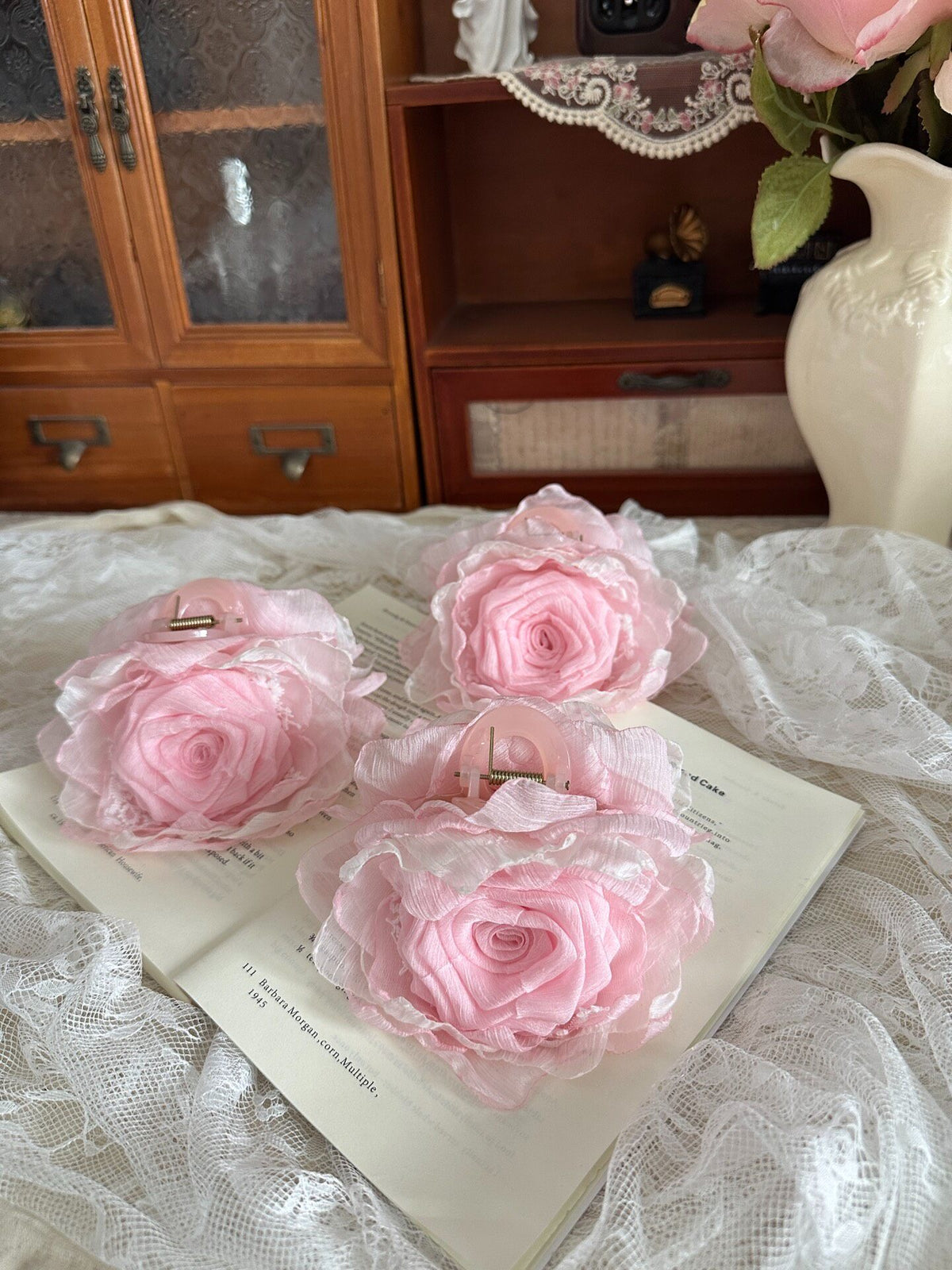 Handmade Fabric Rose Claw Clip 13cm