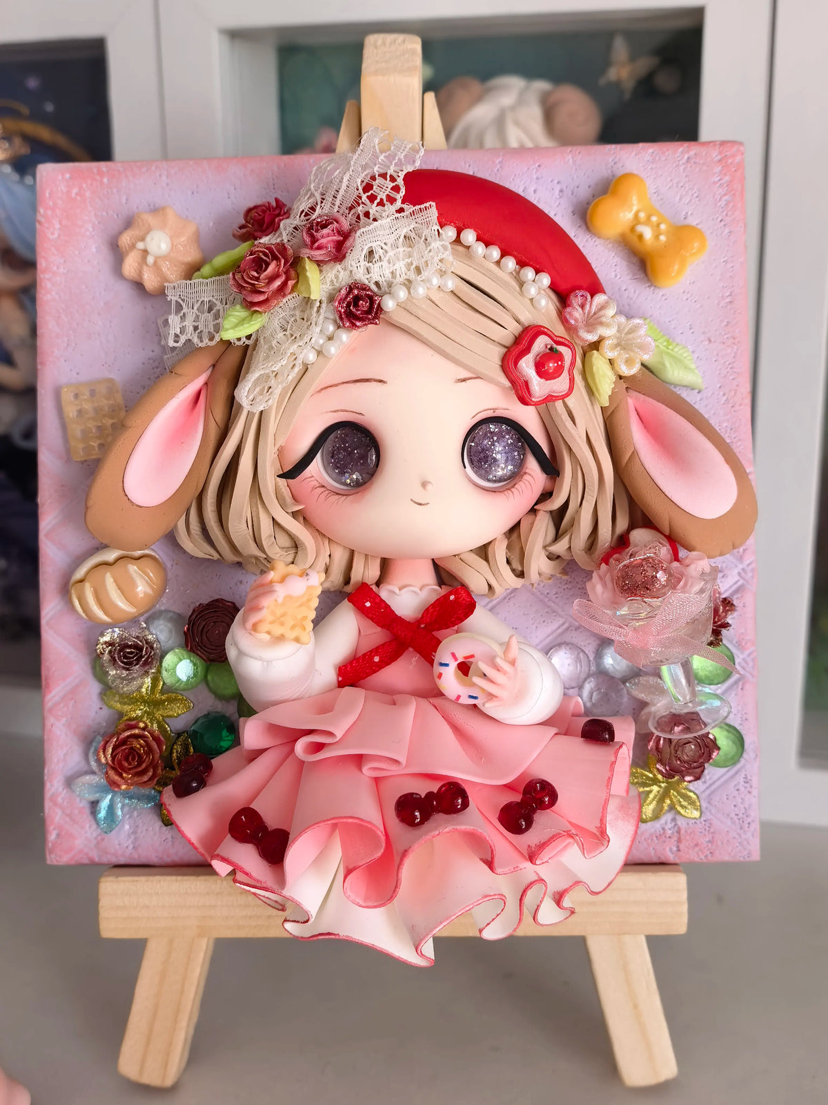 Handmade Clay Rabbit Girl Decorative Frame 10cm