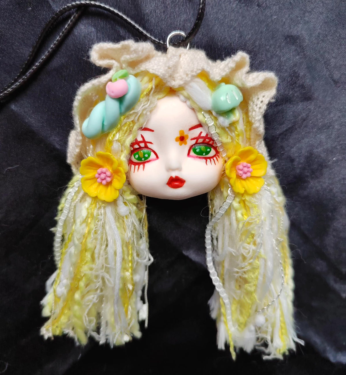 Handmade Clay Frog Doll Head Brooch