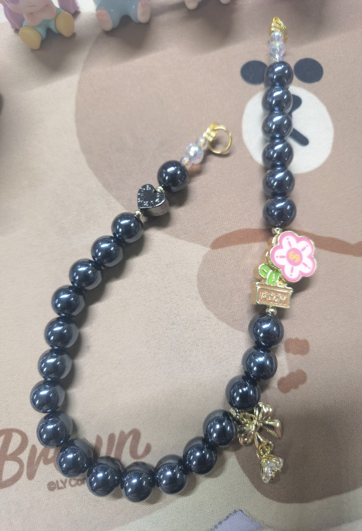 Handcrafted Black Pearl Phone Strap