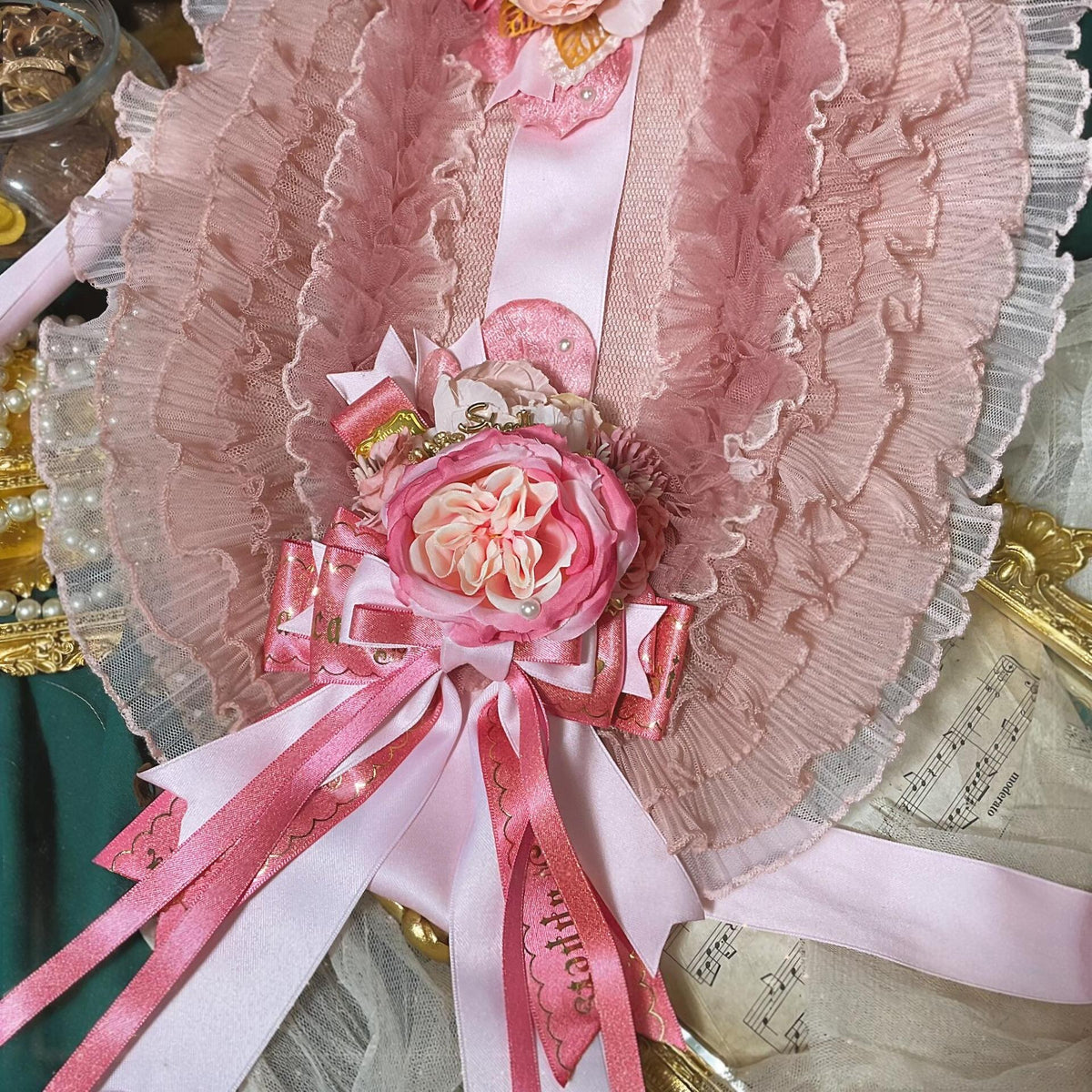 Lolita Straw Bonnet with Pink Lace