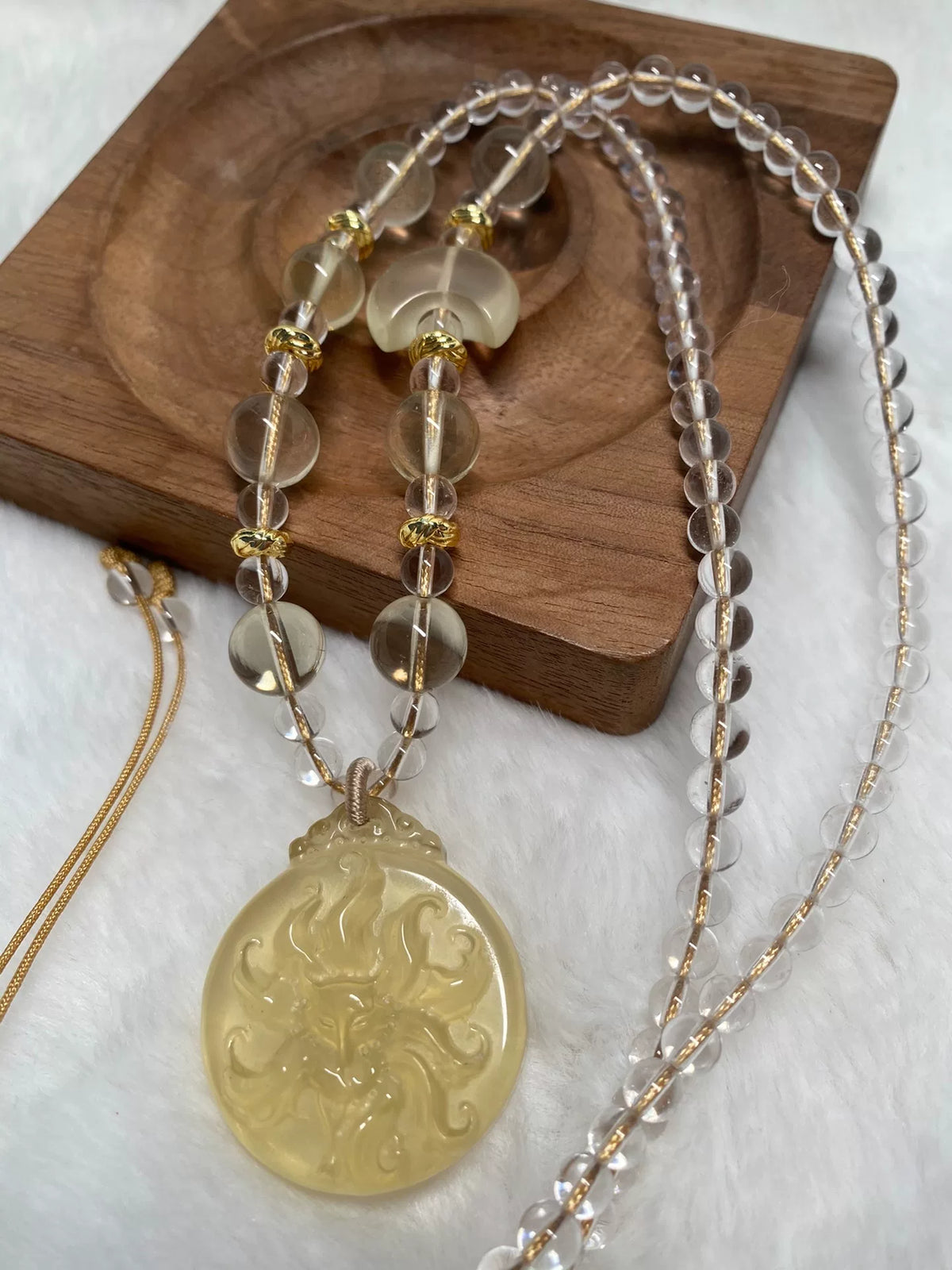 Lemon Yellow Crystal Fox Pendant Sweater Necklace