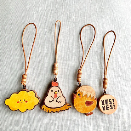 Handcrafted Leather Charm Set with Cartoon Motifs