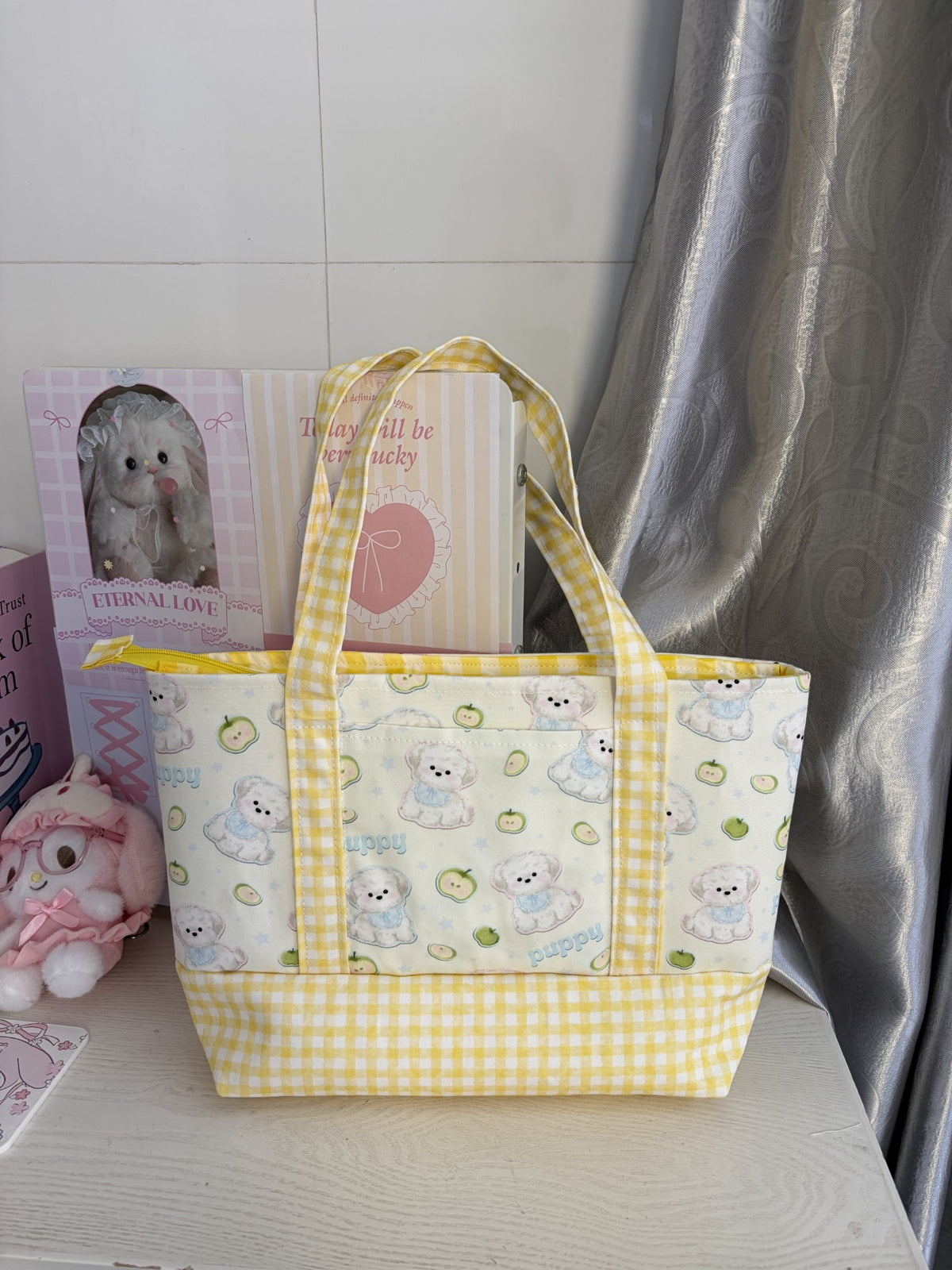 Large Tote Bag with Puppy Print