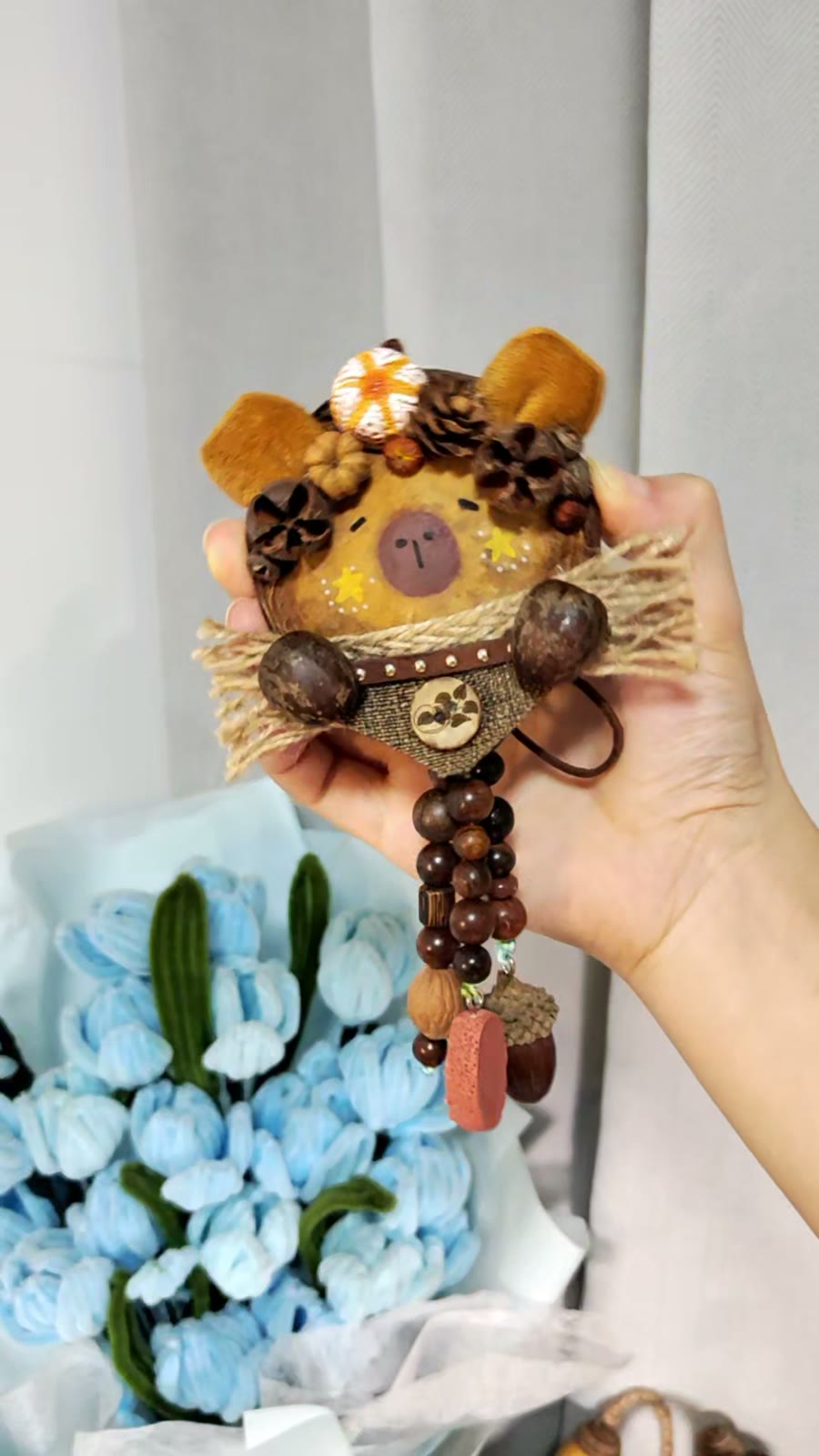 Round Capybara Seed Pod Pendant With Beads