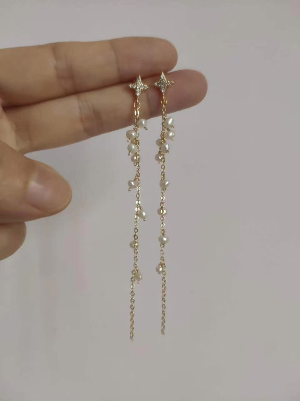 Natuurlijke Zowaterparel Tassel Drop Oorbellen
