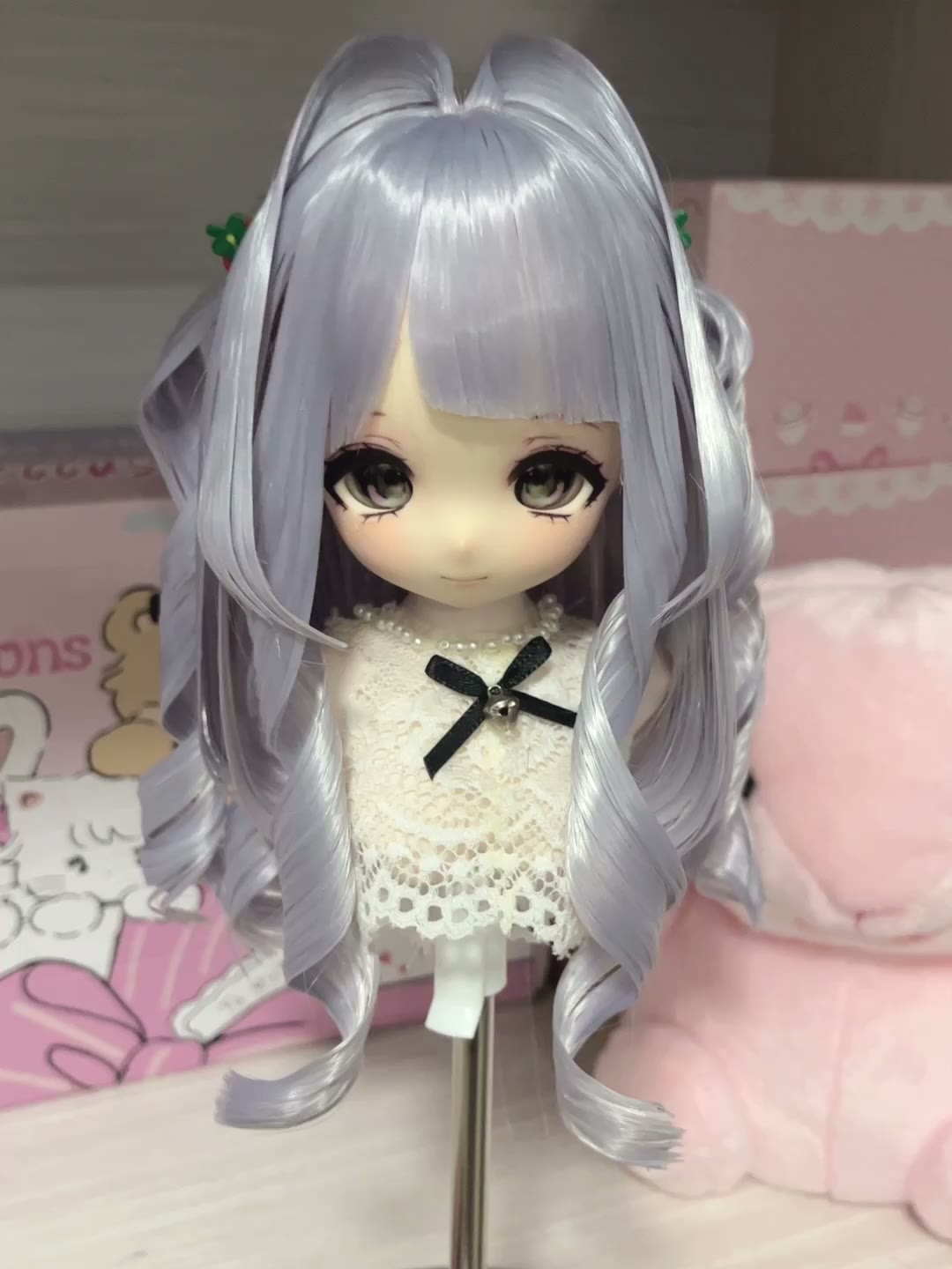 Doll Wig Silver Grey Twin Tails