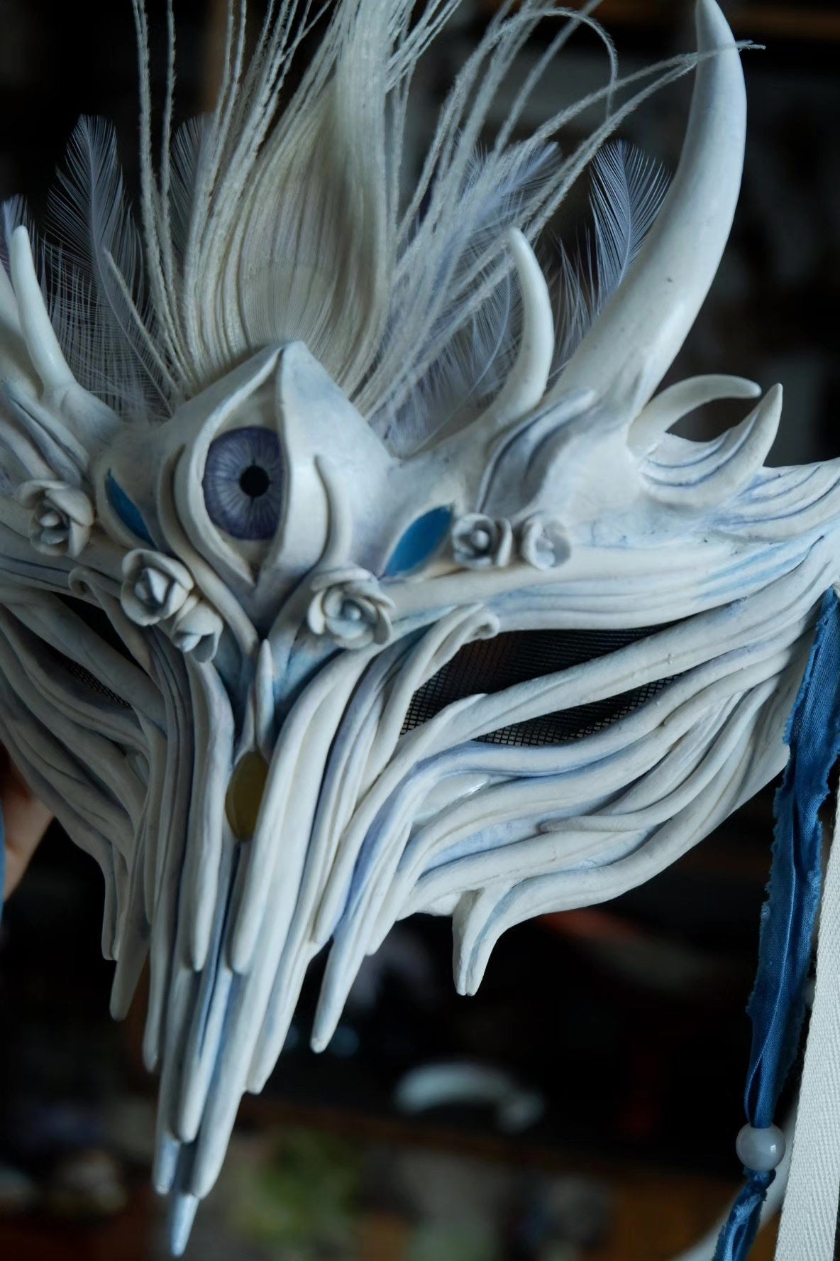 White Dragon Handcrafted Mask Chinese Style Prop
