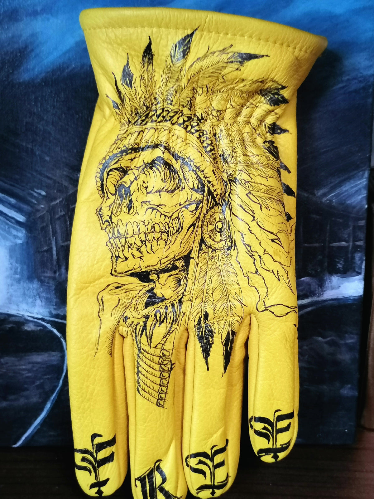 American Classic Leather Gloves with Indian Art