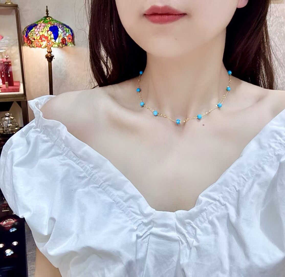 Sleeping Beauty Turquoise Double-Chain Necklace, 40cm