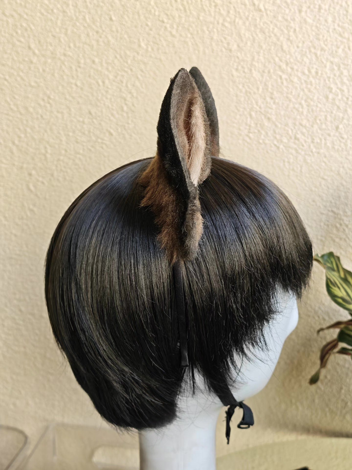 Handmade German Shepherd Rounded Ears, 9cm Height, Gradient Black-to-Brown Faux Fur