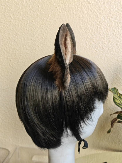 Handmade German Shepherd Rounded Ears, 9cm Height, Gradient Black-to-Brown Faux Fur