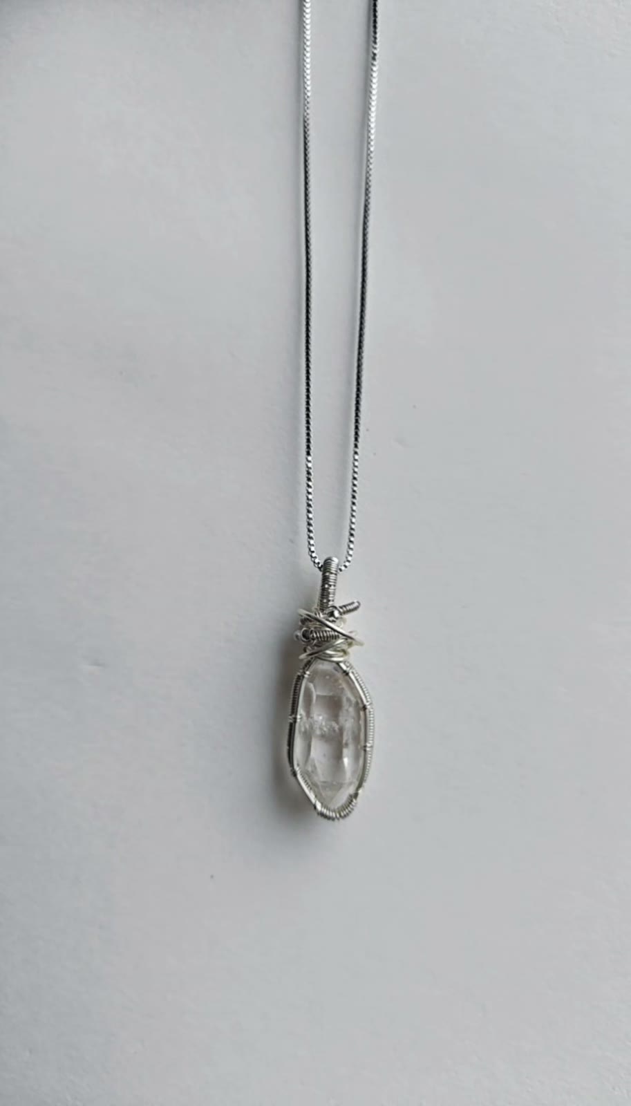 Handcrafted Wire Wrapped Clear Crystal Pendant Necklace