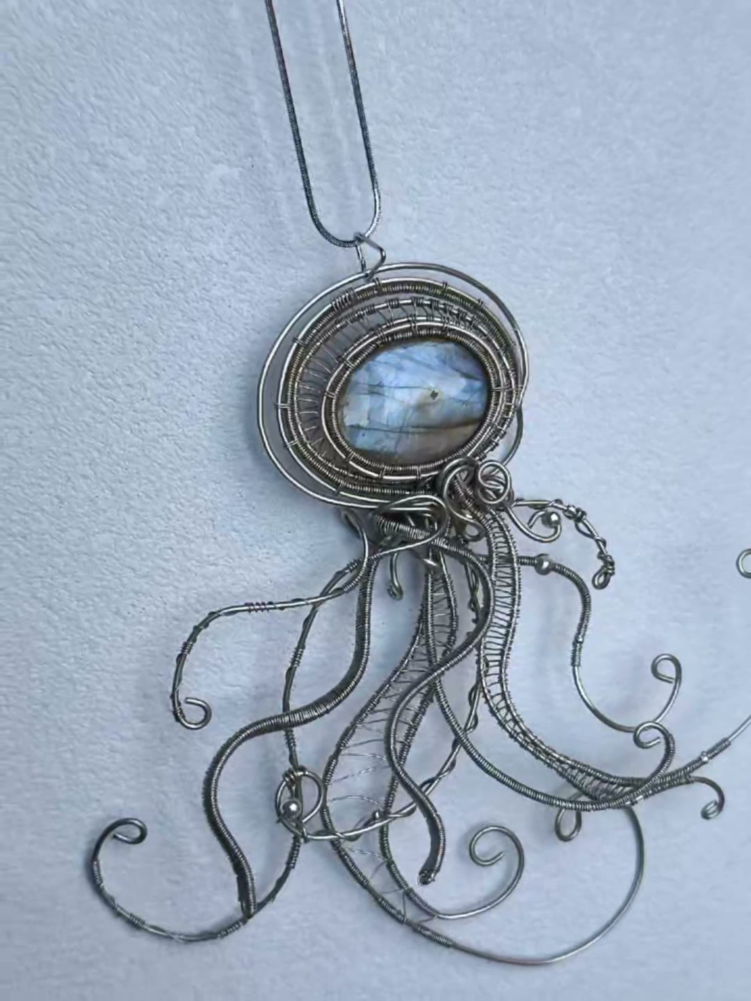 Labradorite Wire Wrapped Jellyfish Pendant Necklace