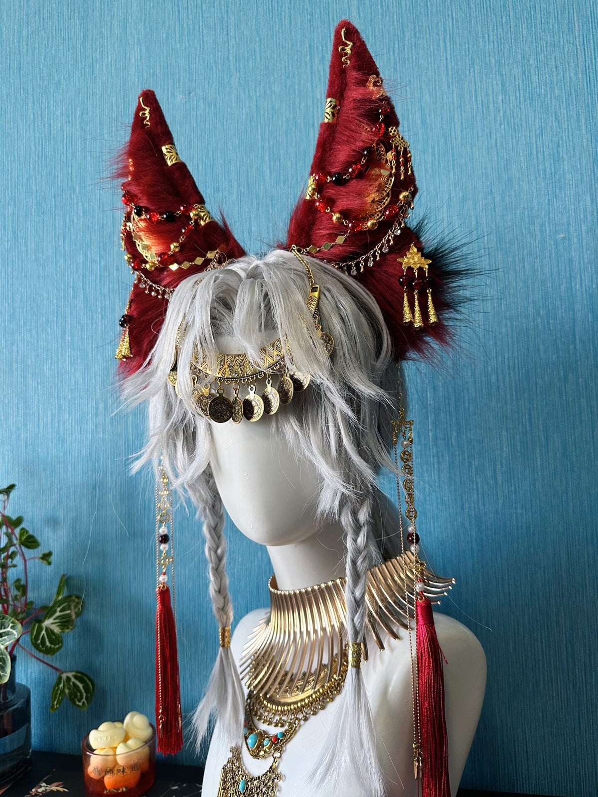 Anubis Red Gold Animal Ear Headpiece