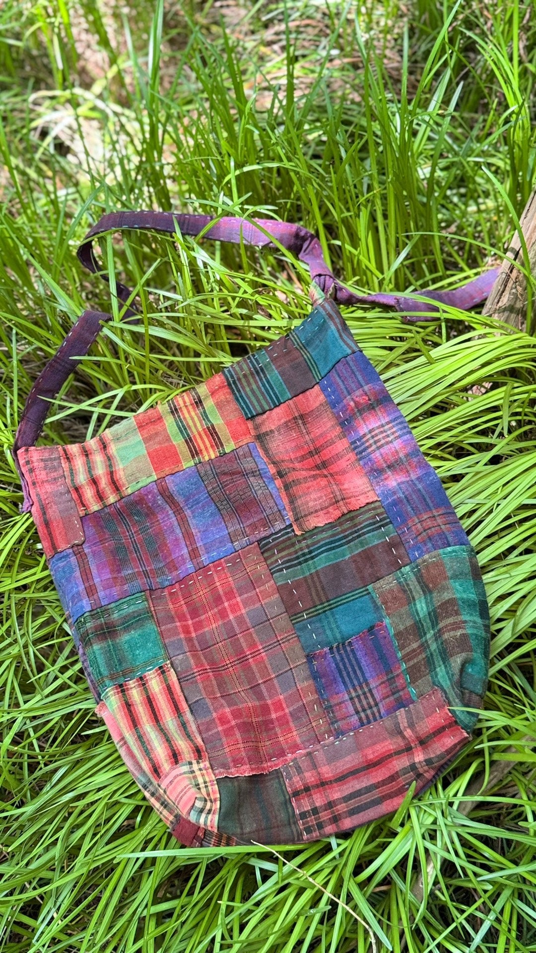 Handcrafted Patchwork Plaid Shoulder Bag