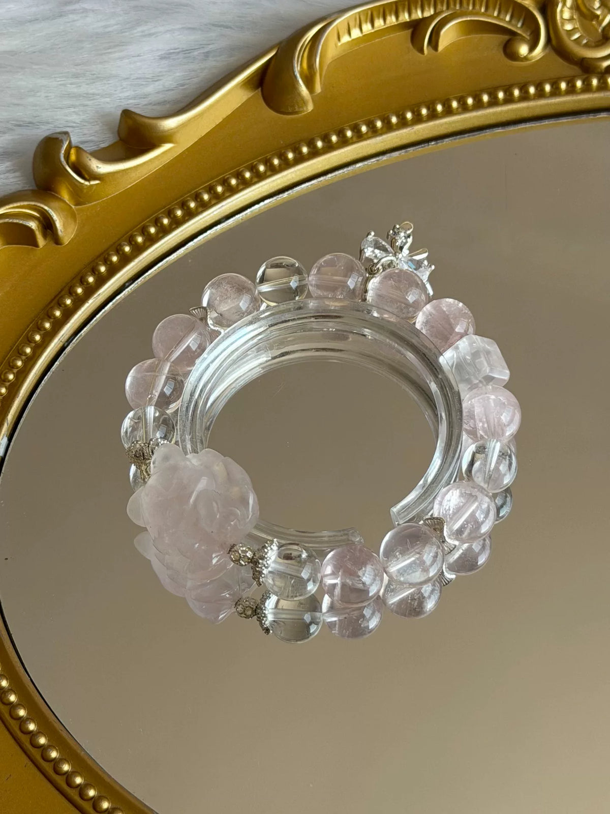 Pink Crystal Fox Pendant Beaded Bracelet