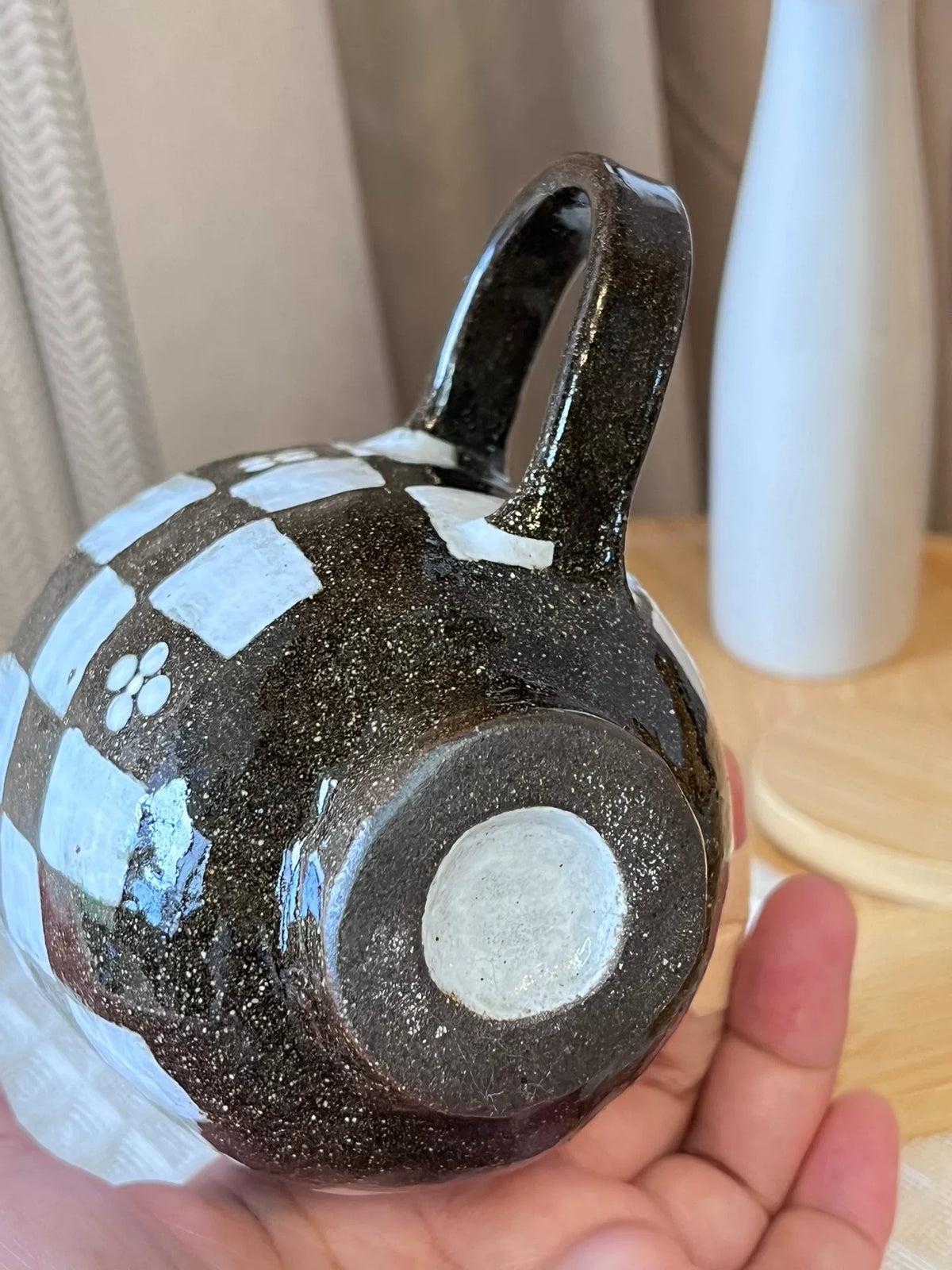 Handmade Black Clay Checkered Mug 220ml