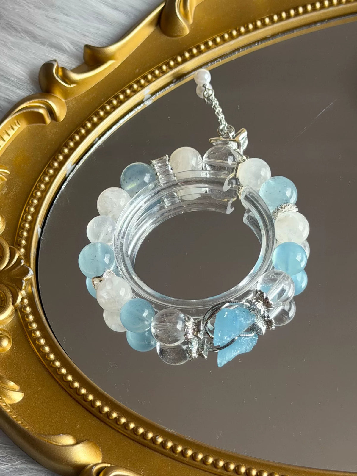 Bracelet en cristal naturel aamarine et pierre de lune