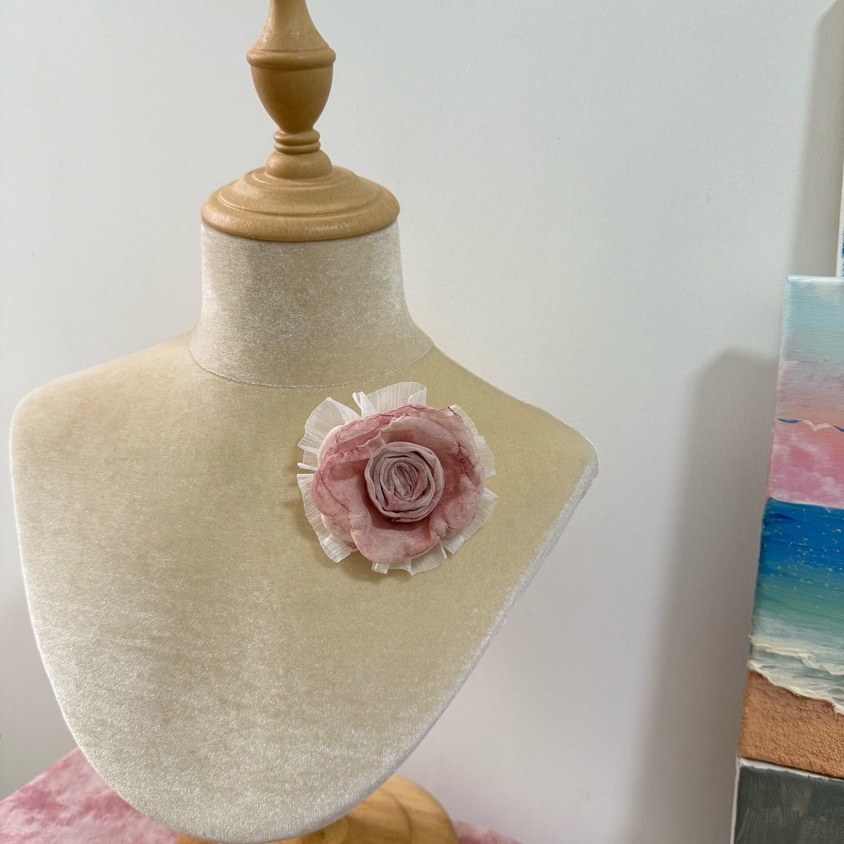 Handmade Watercolor Rose Fabric Brooch