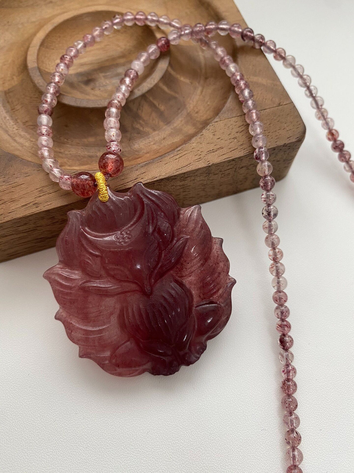 Strawberry Quartz Fox Pendant Necklace