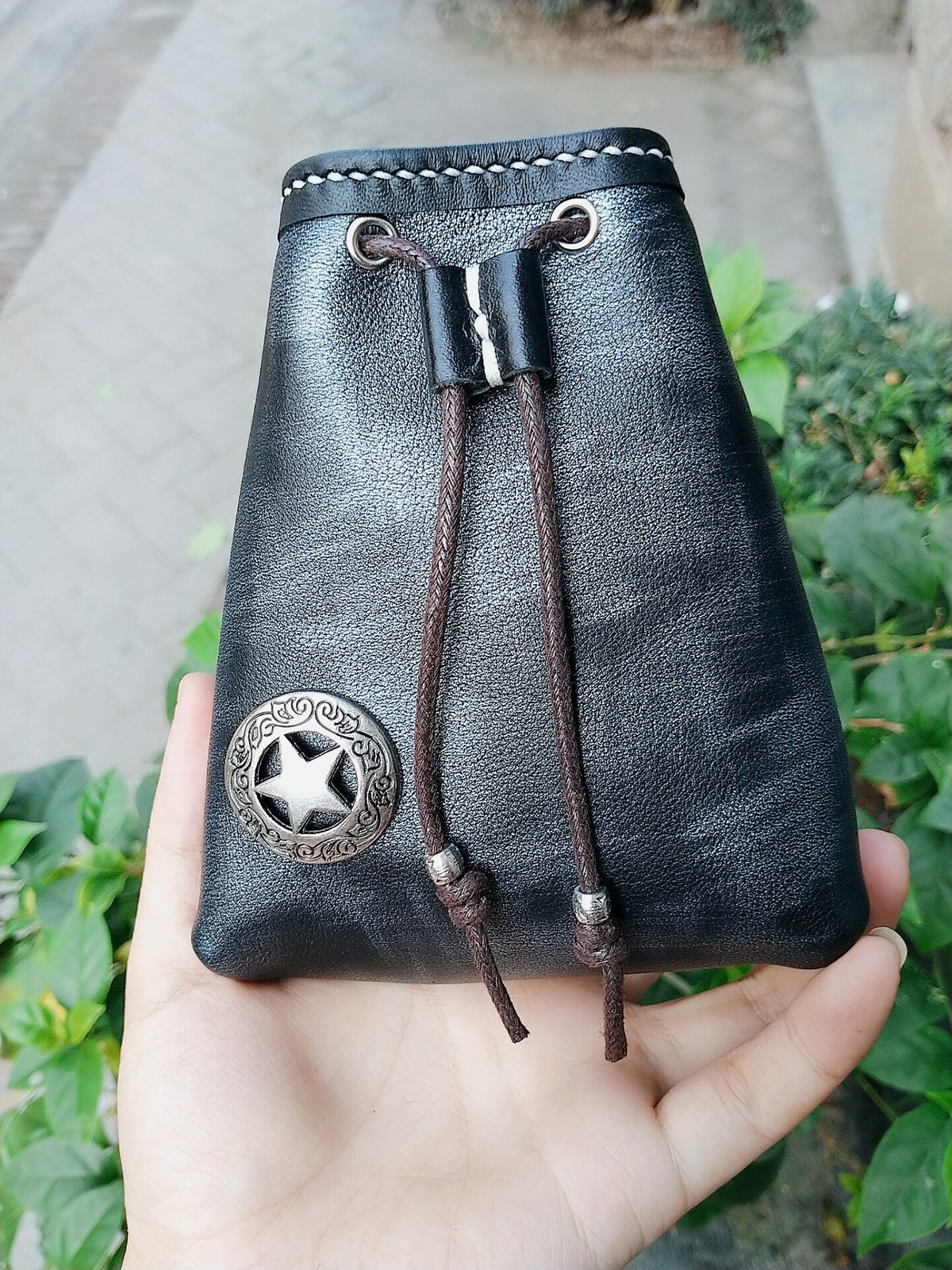 Handmade Leather Drawstring Pouch