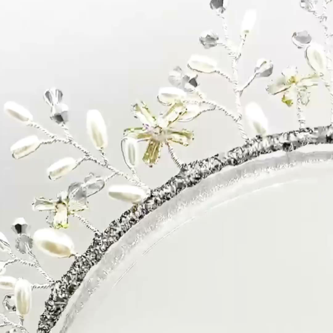 Pearl Crystal Floral Headband Earrings Set