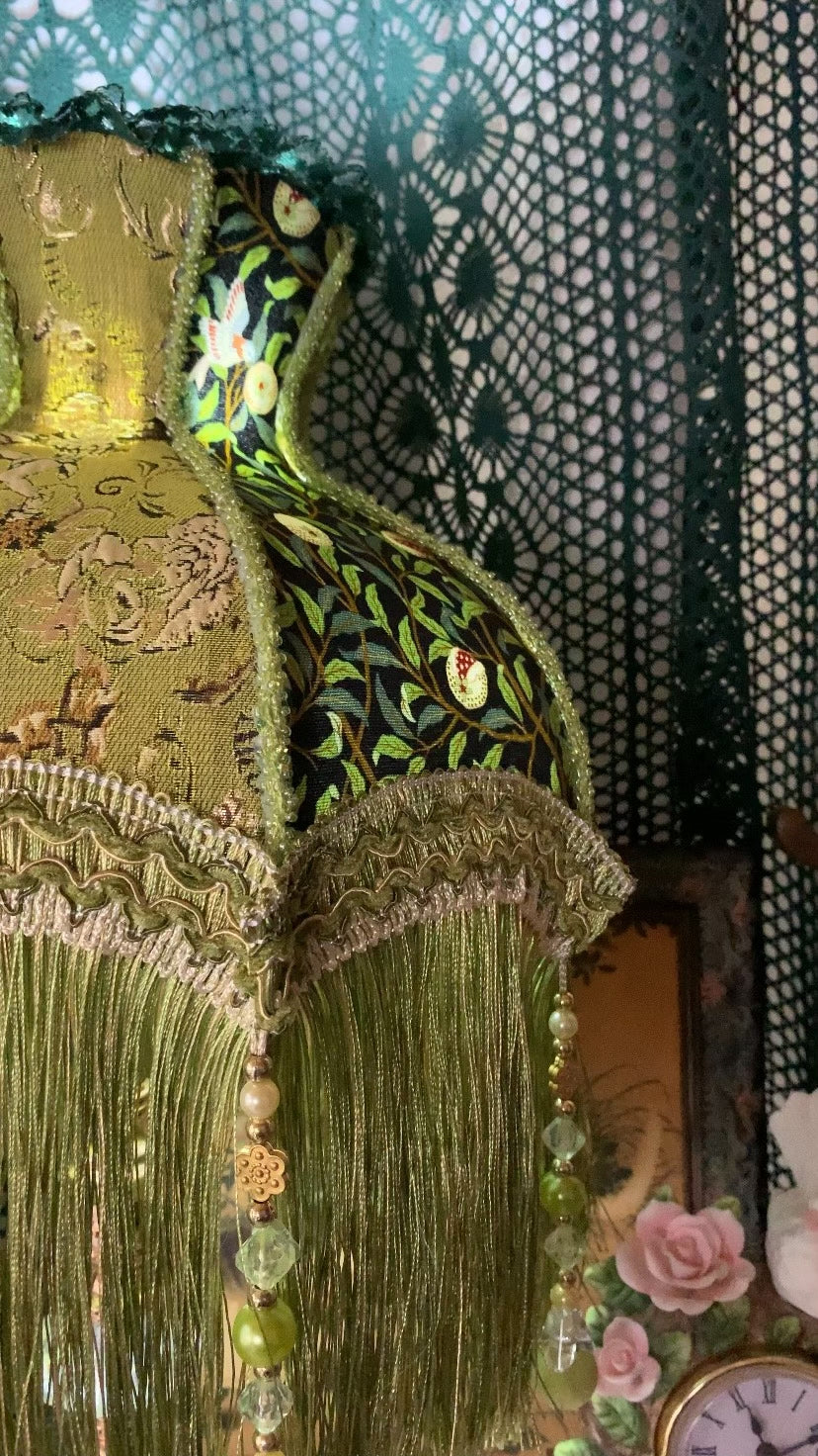 Handmade Green Lampshade with Faux Jade Tassels