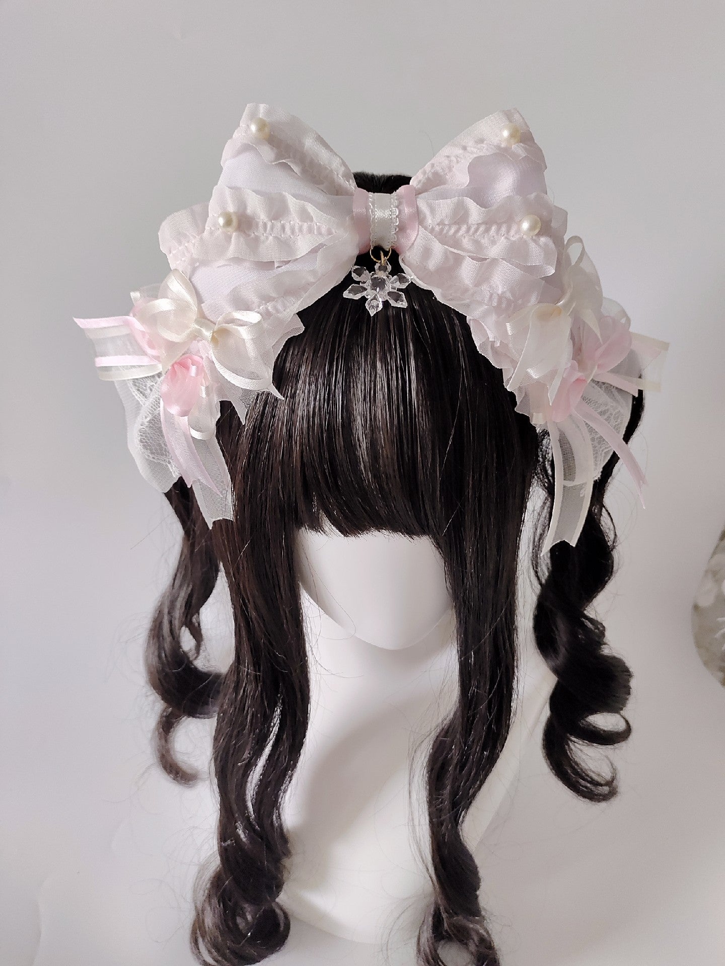 Lolita Large Bow Headband with Veil – Pink or Blue