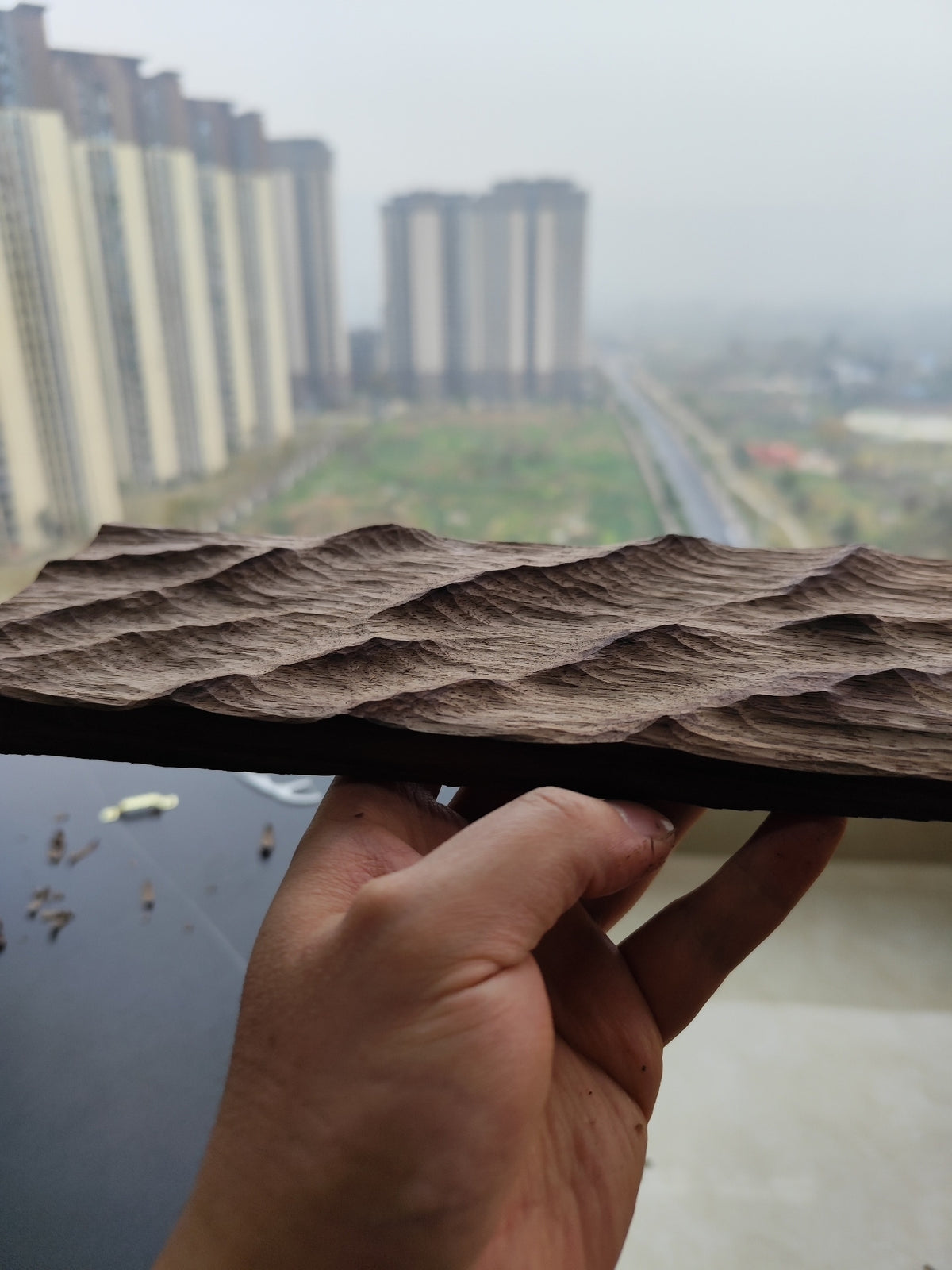 Handcrafted Black Walnut Wave Wood Sculpture